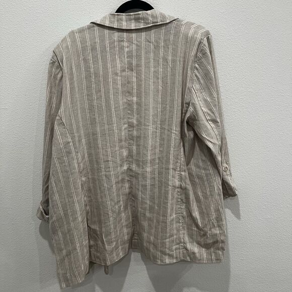 Chico’s Linen Blend Stretch Stripe Open Blazer Sz 3.5 Us 18 Office Casual - Picture 7 of 9